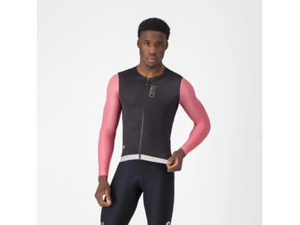 Pánsky cyklistický dres letný s dlhým rukávom Castelli Corretto LS Čierna/giro ružová/strieborná mesačná
