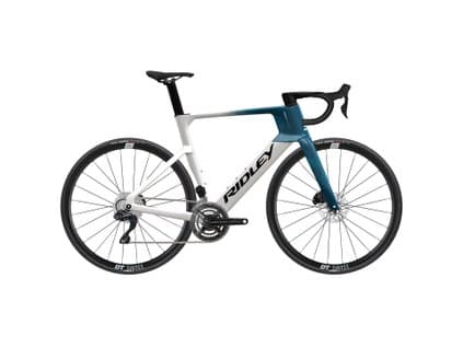 Cestný aero elektrobicykel Ridley E-NOAH 105 Di2 White/Black/Petrol Blue Metallic 2026