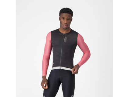 Pánsky cyklistický dres letný s dlhým rukávom Castelli Corretto LS Čierna/giro ružová/strieborná mesačná